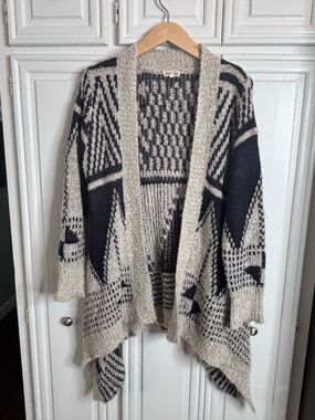 Woven Heart Navy and Cream Geometric Open-Front Drape Cardigan sz M